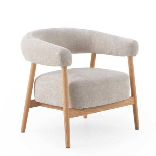Sillón de Madera de Roble Natural Tapizado en Chenilla Blanca GABAR 11685