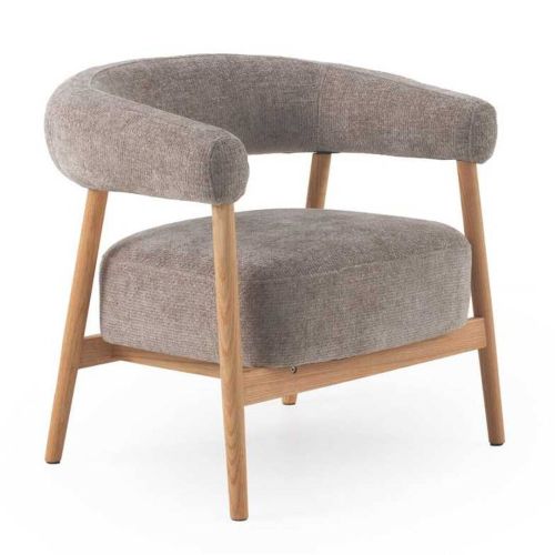 Sillón de Madera de Roble Natural Tapizado en Chenilla Topo GABAR 11686