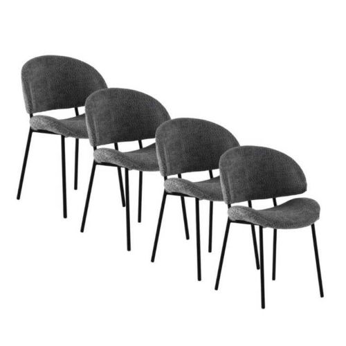 Juego de 4 Sillas de Comedor Tapizadas con Respaldo Curvo y Patas Metálicas GABAR