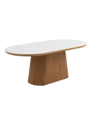 Mesa de Comedor Oval en Roble y MDF con Encimera Mármol CALACATTA 11417