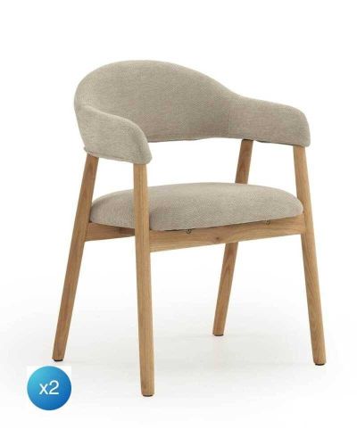 Pack de 2 Sillones de Madera-Chenilla Beige GABAR 11331/1
