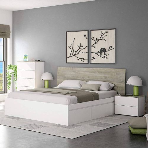Cabezal y mesitas de noche roble Alaska y blanco Artik 016073C