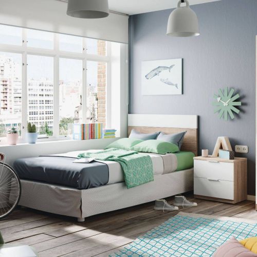 Conjunto de dormitorio LUCA Mesita con dos cajones y un cabezal 017434F