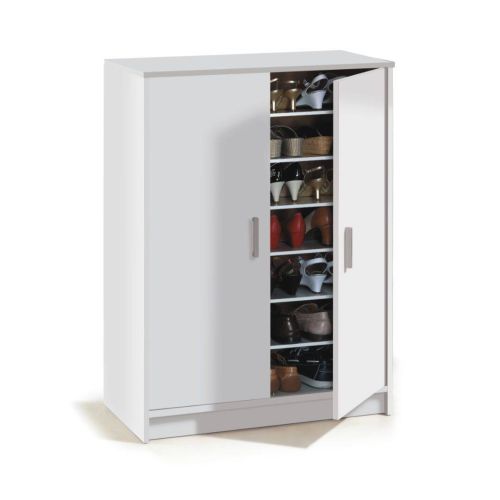 Zapatero blanco de melamina con 2 puertas y 6 estantes 007853O