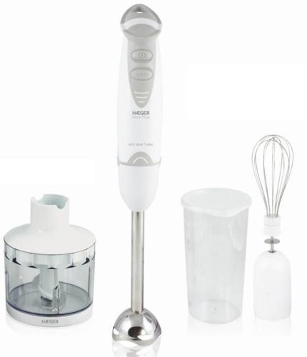 Batidora HAEGER 400 W + Picadora+ Montaclaras con Vaso Medidor Doce Plus HB400012A