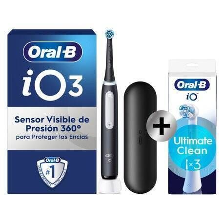 Cepillo de Dientes Eléctrico Braun Oral-B iO 3 Negro con Funda de Viaje + 3 Cabezales IO3NEGROFUNDA