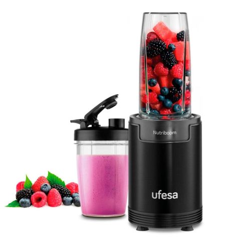 Batidora de Vaso Ufesa Nutriboom 900W con 2 Vasos y Cuchillas Inox Negro