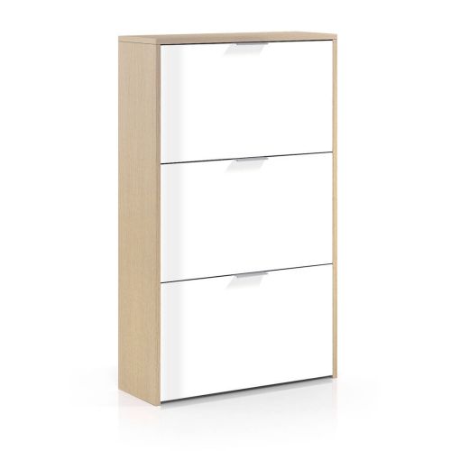 Zapatero de 3 Puertas Abatibles Roble/Blanco Brillo LC0877R