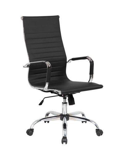 Silla de Oficina Alta en Polipiel Negra con Base Cromada AROA