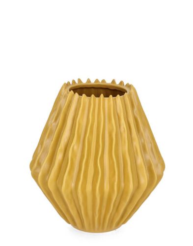 Florero Decorativo Bajo de Cerámica Circular en Color Ocre ELDAR 0503497