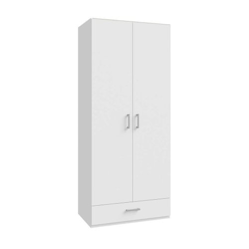 Armario de Dormitorio 2 Puertas y 1 Cajón Estructura de Melamina Blanco ECBS923-120