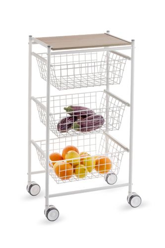 Carrito de Cocina de Acero Inoxidable y Madera Color Blanco-Haya A000420
