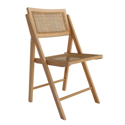 Silla Plegable con Asiento de Ratán y Estructura de Madera Natural BRUNA CG1928FR