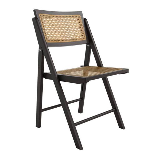 Silla Plegable con Asiento de Ratán y Estructura de Madera Negro BRUNA CG3004NR