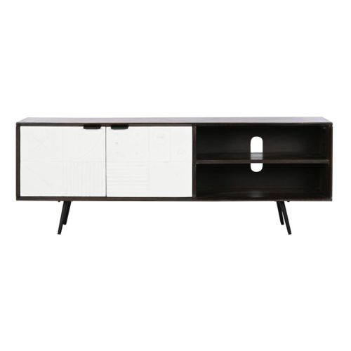 Mueble de TV con 2 Puertas y 2 Huecos Color Marrón Oscuro y Blanco MB-206313