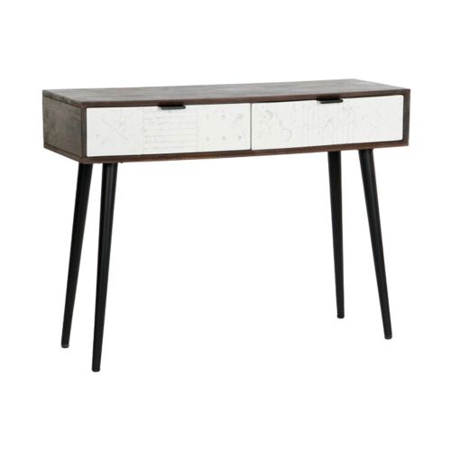 Consola con 2 Cajones Color Marrón Oscuro y Blanco MB-206316