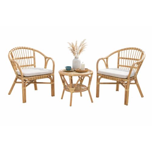 Conjunto de Jardín de Ratán con Cojines de Lino MB-213863