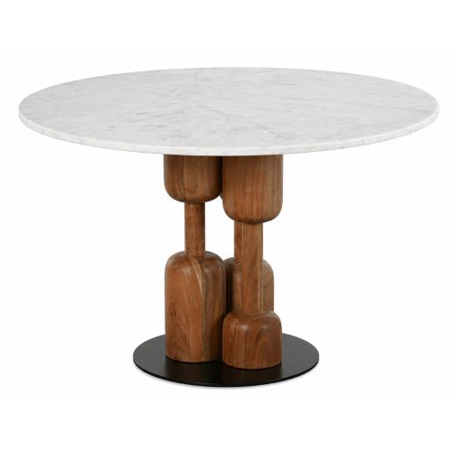 Mesa de Comedor Redonda de Acacia y Mármol MB-214717