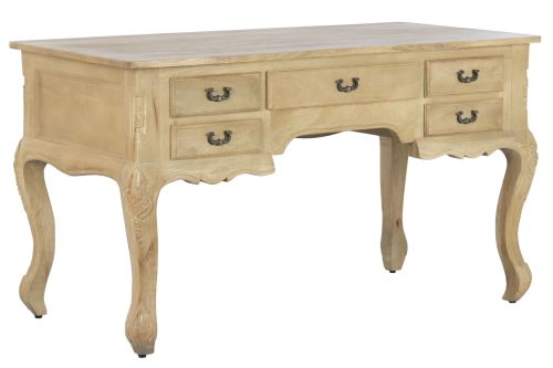 Escritorio de Madera Maciza con Acabado Decapé Natural y 5 Cajones MB-223361