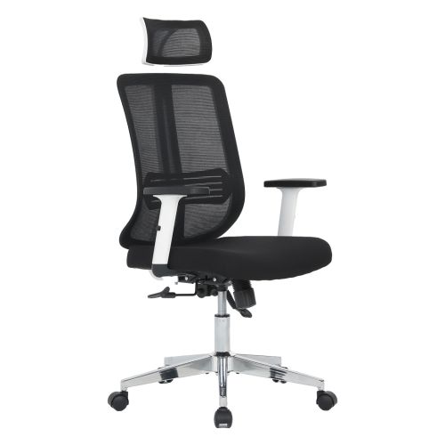 Silla de Oficina Ergonómica Tapizada en Rejilla Negra NEPTUNO